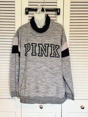 Victoria's Secret PINK Heather Gray Crew Sweatshirt with Black Accents